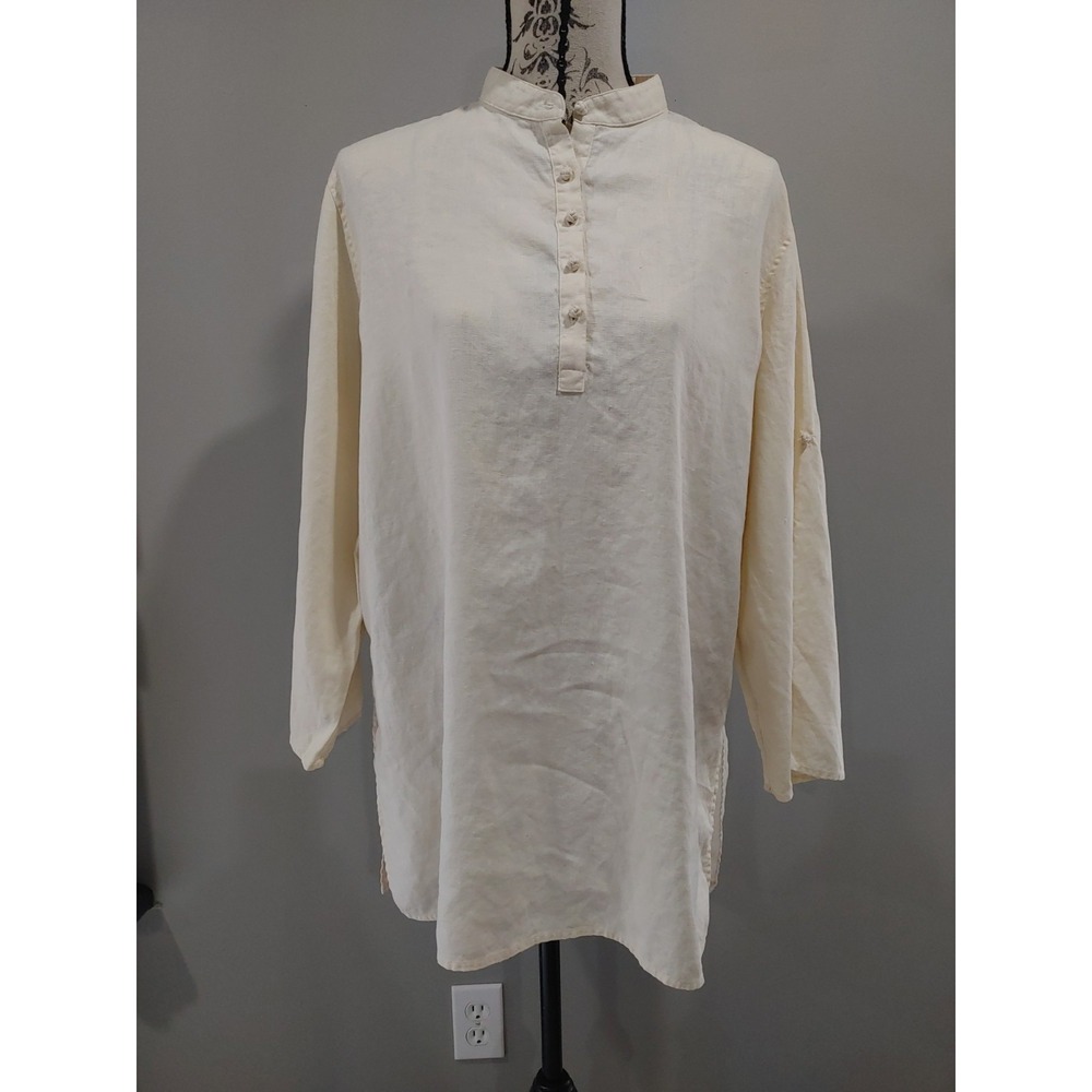 Lauren Ralph Lauren Women's Linen Pullover Shirt Tunic Henley Sz XL Ivory Cream